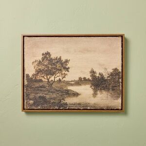 12"x16" Horizontal Landscape Lake Burlap Framed Wall Art - Hearth & Hand NEW